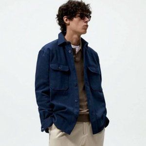 Zara Men's Navy Textured Heavy Overshirt